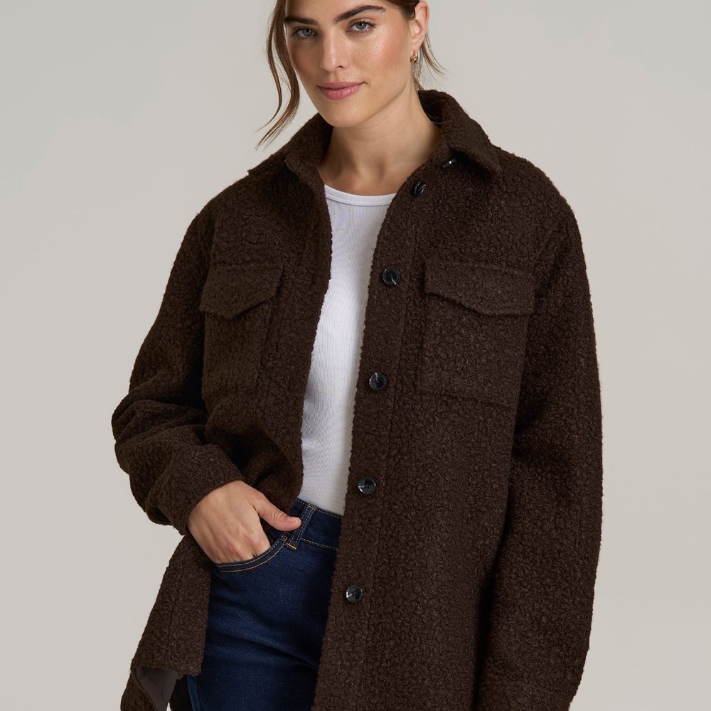 American Tall Relaxed Boucle Shacket for Tall Women in Espresso Size SS / Tall /